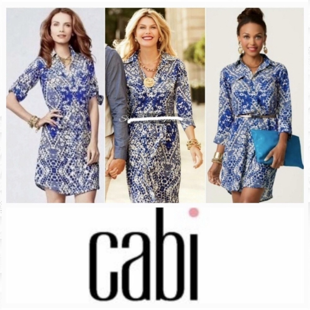 Cabi Diamond Collared ¾ Length Sleeve Shirt Dress